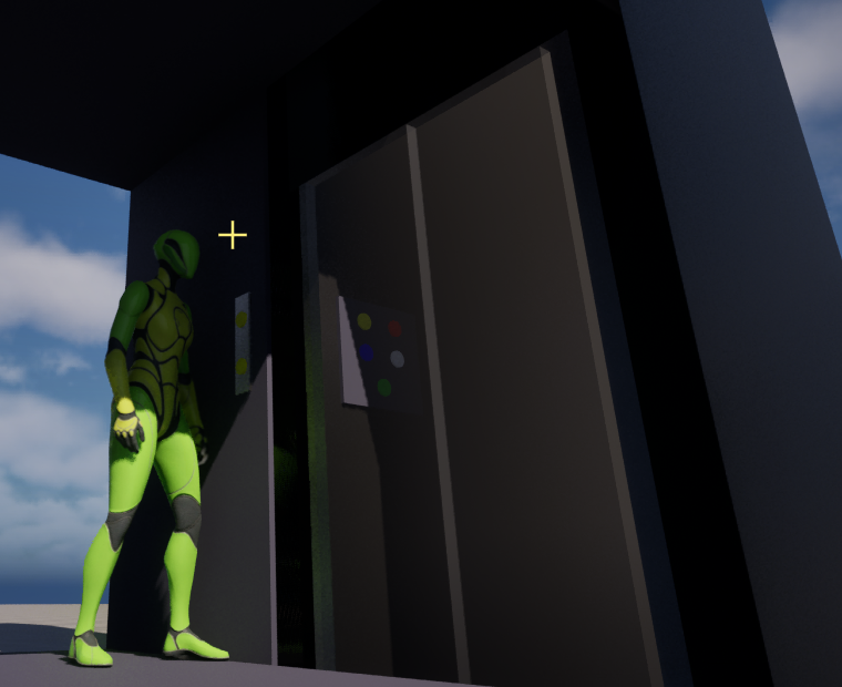 An elevator carrying the player as it moves between floors